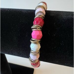 Pink and White Beaded Stretch Bracelet